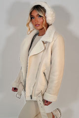 zara womens faux leather faux shearling aviator jacket uk