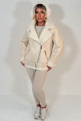 womens aviator jacket with shearling lined cosy winter jacket uk