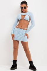 bikini set crop top and mini skirt co ord sky blue uk