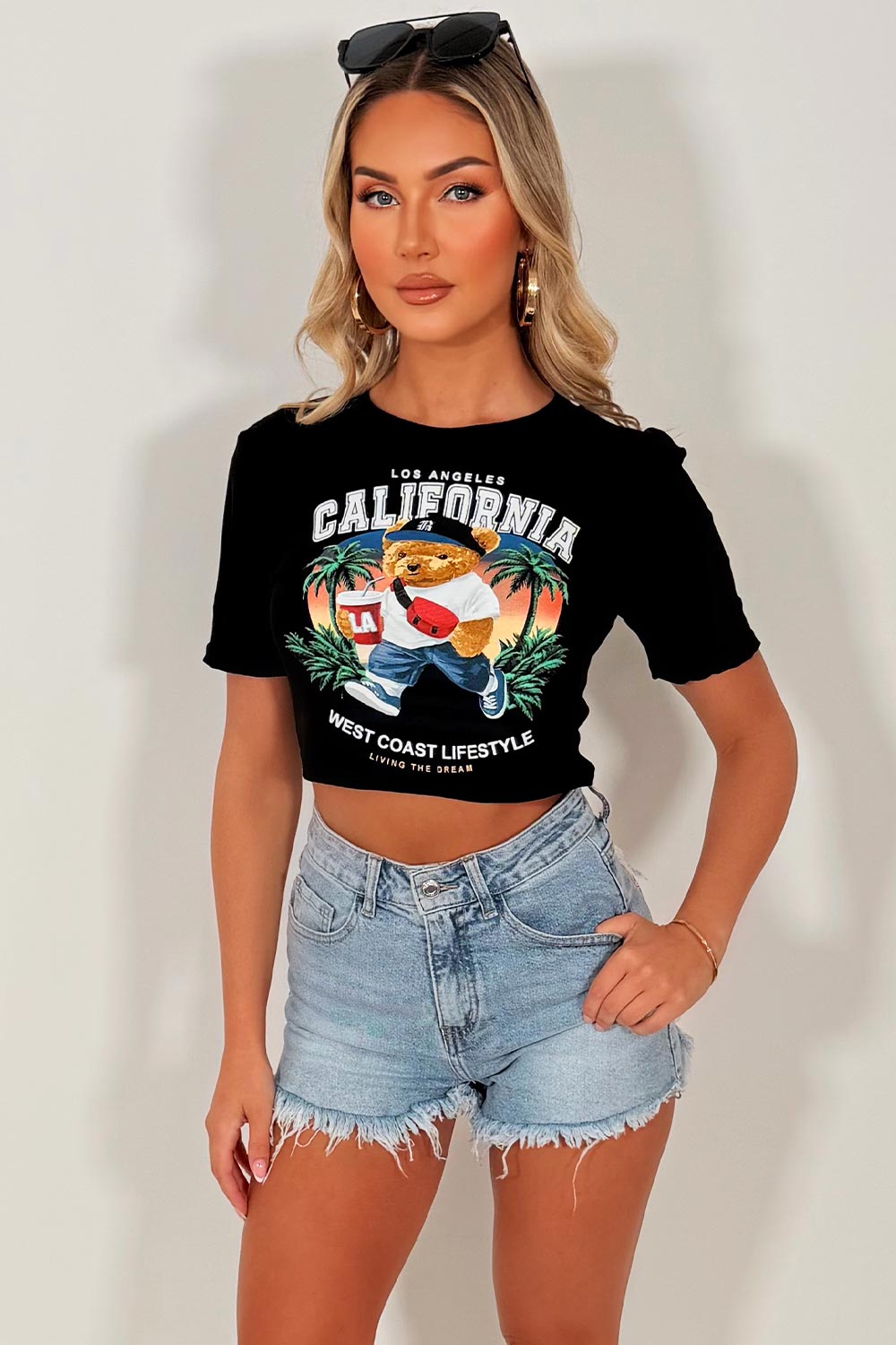 baby tee with california slogan crop top black