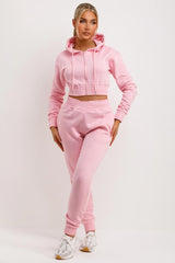 womens zip front crop hoodie and joggers tracksuit co ord set tiktok
