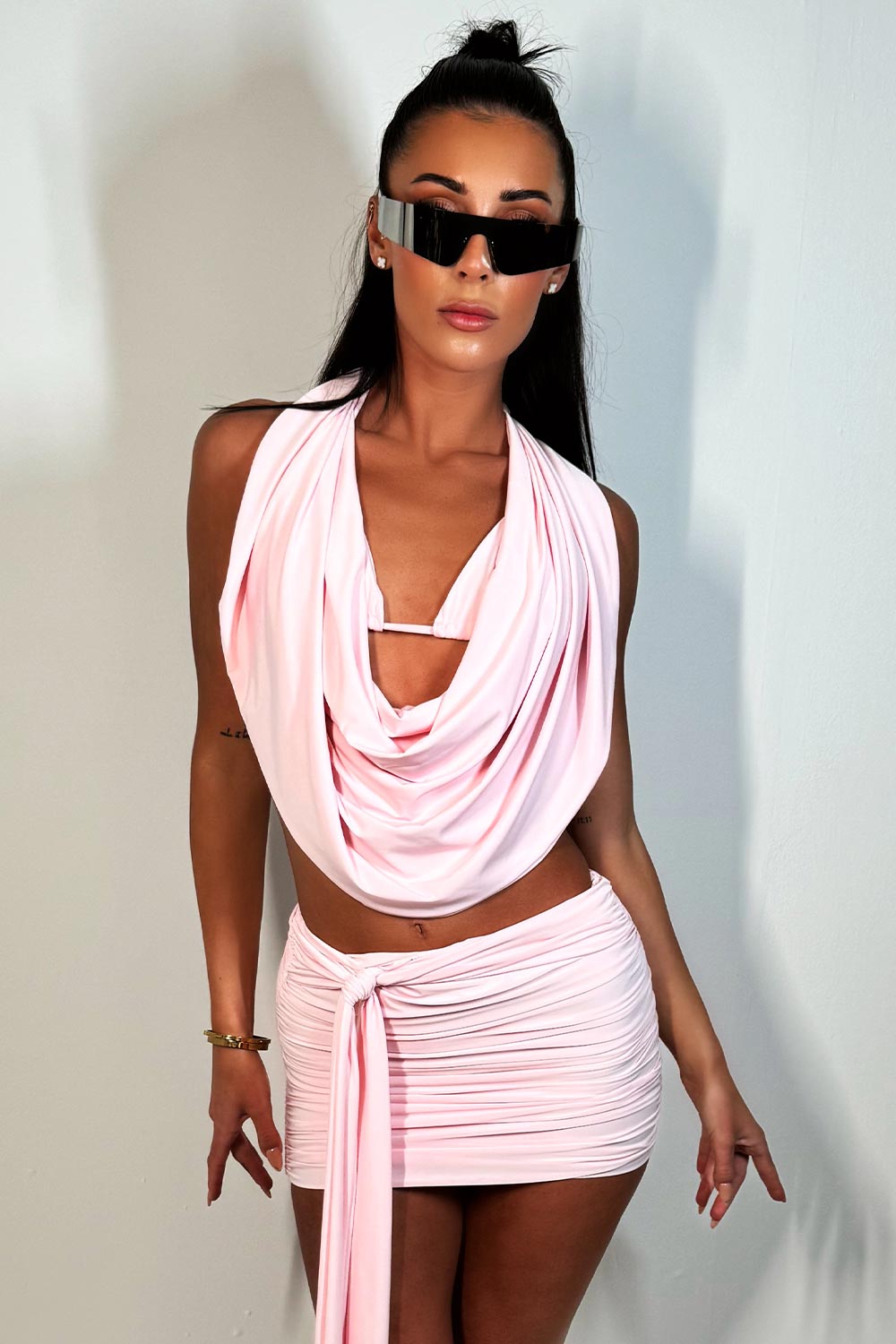 festival going out outfit 3 piece bikini top and drape skirt set