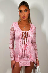 pink tie front lace dress festival summer holiday outfit