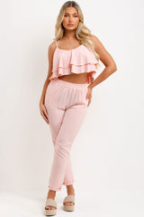 frilly ruffle top and trouser matching set summer holiday outfit
