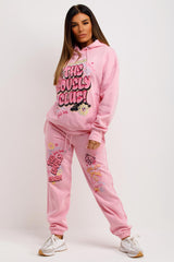 pink hoodie and joggers tracksuit lovely club graphic print