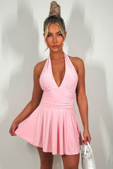 halter mini dress with open back holiday outfit