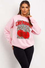 womens cherry leopard print jumper sweatshirt