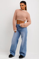 knitted long sleeve jumper with contrast edges