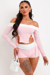 contrast bandeau top and shorts two piece set with fold over detail festival outfit