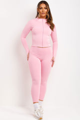 womens pink zip up sports jacket and seamless leggings two piece co ord set skims uk