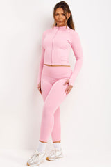 womens zip up jacket and leggings two piece set