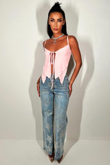 pink festival tie front bralette top going out summer festival outfit