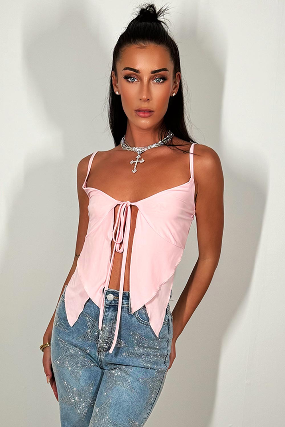Tie Front Bralette Going Out Festival Top Pink –