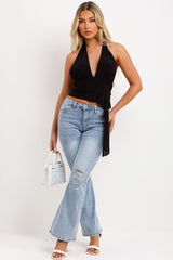 backless halter neck top with drape detail