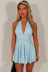 halterneck polka dot backless mini dress going out summer holiday outfit styledup white fox uk