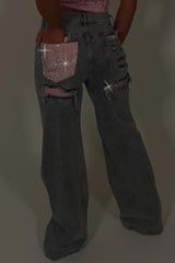 diamante rhinestone wide leg jeans for womens zara uk sale