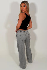 womens baggy jeans wide legs elastic adjustable drawstring waistband zara uk 