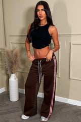 wide leg joggers with leopard print contrast and pink side stripes styledup 