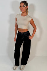 womens zara denim blue balloon jeans with barrel leg uk