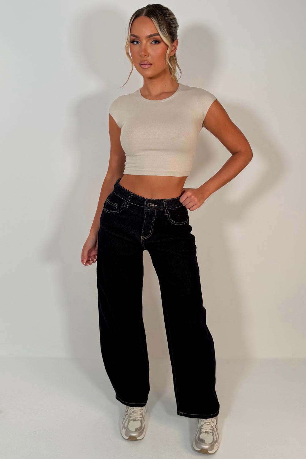 denim blue barrel leg zara balloon jeans mid waist womens styledup uk