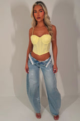 denim blue diamante rhinestone jeans with lace trim womens 