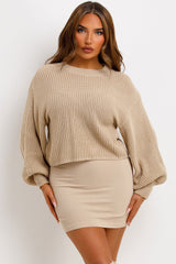 long sleeve oversized knitted jumper cropped womens knitwear