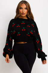 crop knitted jumper with cherry detail all over