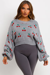 cherry knitted crop jumper