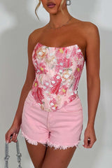 tie up back corset top floral pink styledup uk