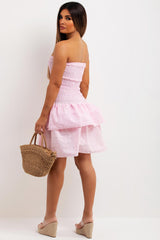 broderie anglaise ruffle boob tube dress pink