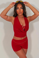 micro shorts and halter neck top co ord set styledup 