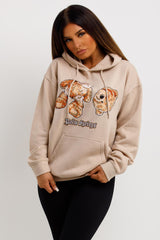 womens oversized hoodie with teddy bear palm spring slogan