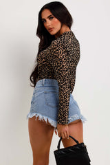 long sleeve leopard print bodysuit top
