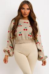 crop knitted jumper with cherry detail