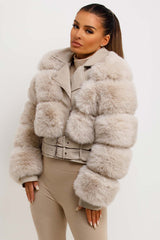 womens faux leather faux fur aviator jacket cropped 