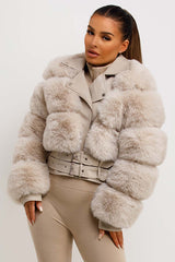 faux leather faux fur crop aviator jacket womens sale uk