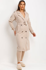 womens tie waist trench coat with button up military style oversized