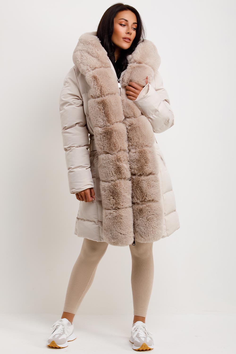 faux fur hooded padded puffer coat