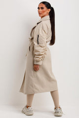 womens ruched sleeve longline wool wrap coat