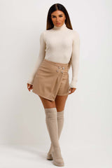 womens faux leather shorts with gold buttons