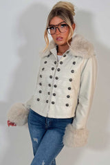 zara womens faux fur collar cuff faux leather military jacket uk