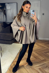 oversized cape with belt and button fastening styledup