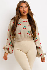 crop knitted jumper with cherry detail