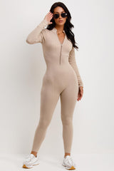 structured contour long sleeve ribbed unitard