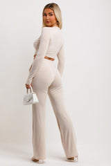 womens long sleeve corset top and straight leg trousers co ord set going out outfit