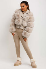 womens crop faux leather faux fur aviator jacket outerwear