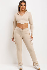 low rise ruched bum cargo joggers and crop corset hoodie co ord tracksuit airport outfit bad society club uk