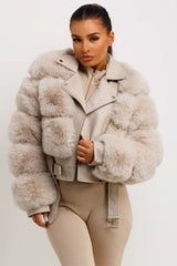 womens fur panel crop jacket aviator style