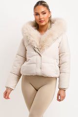 womens winter bomber jacket with fur hood and trim styledup