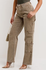 stone washed cargo jeans with pockets
